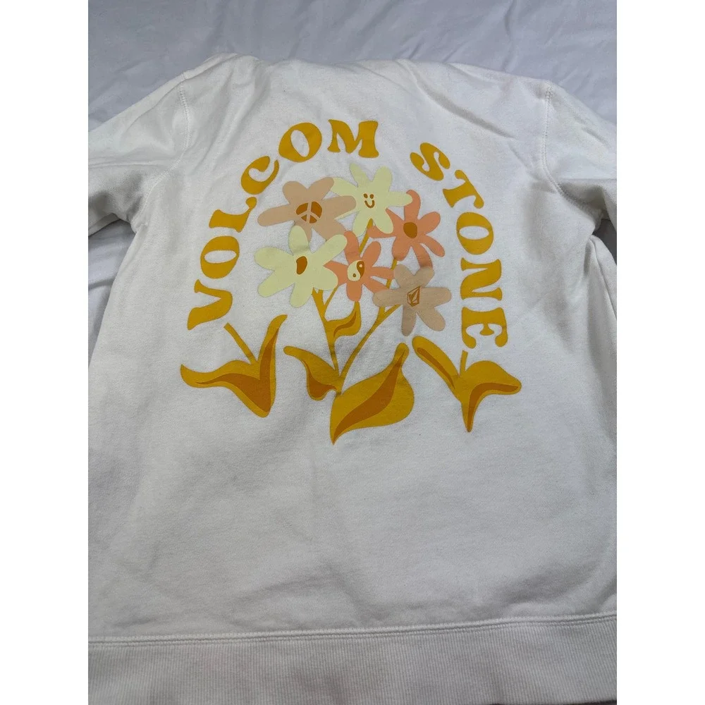 Volcom Stone White Floral Graphic Hoodie Womens XS Peace Pullover Sweatshirt - Picture 3 of 3